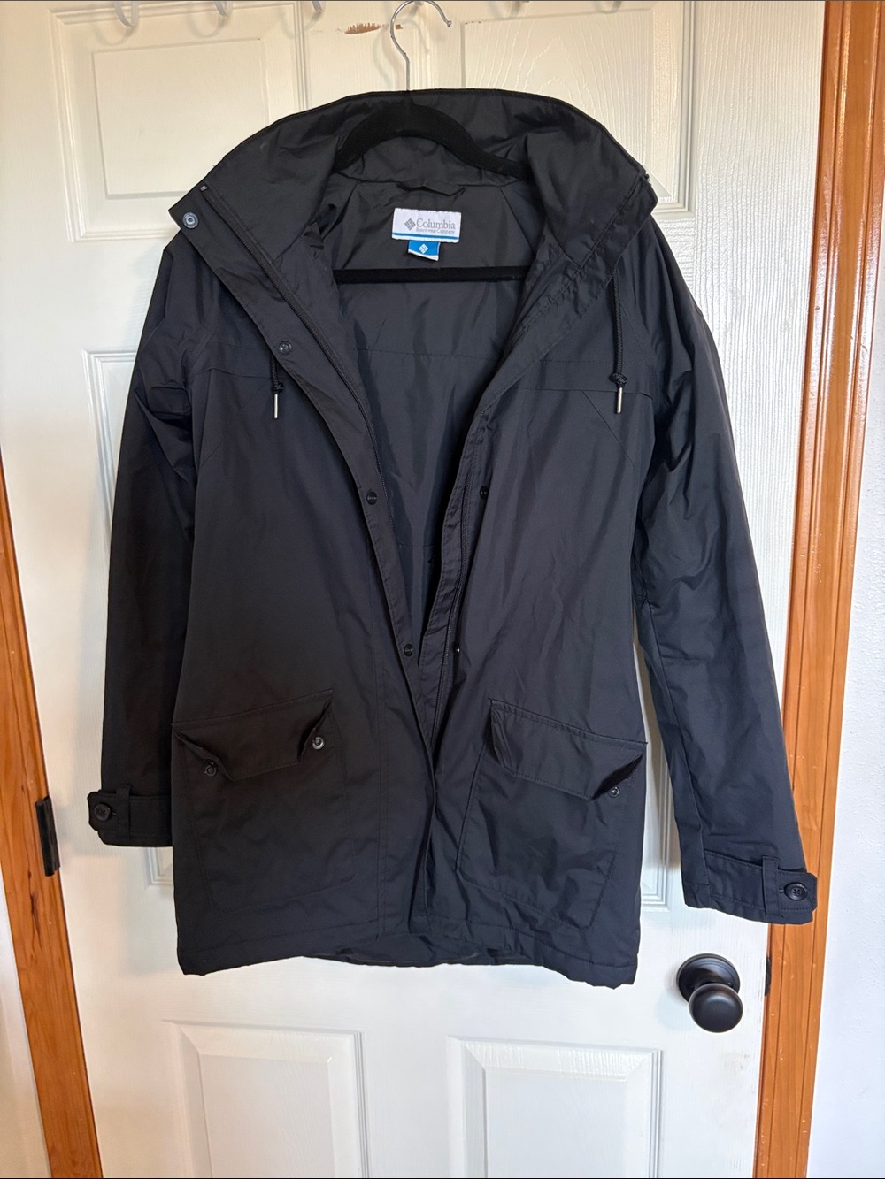 Columbia Black Hooded Trench Coat